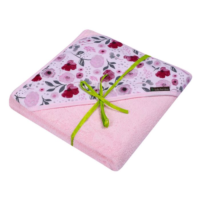 Bambusa dvielis ar kapuci 100x100cm  "Baby bamboo" ar ziediem