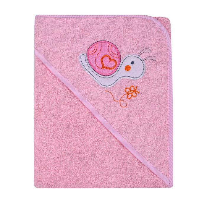 Dvielis ar kapuci  "Snail" 80x80cm "frotte" rozā