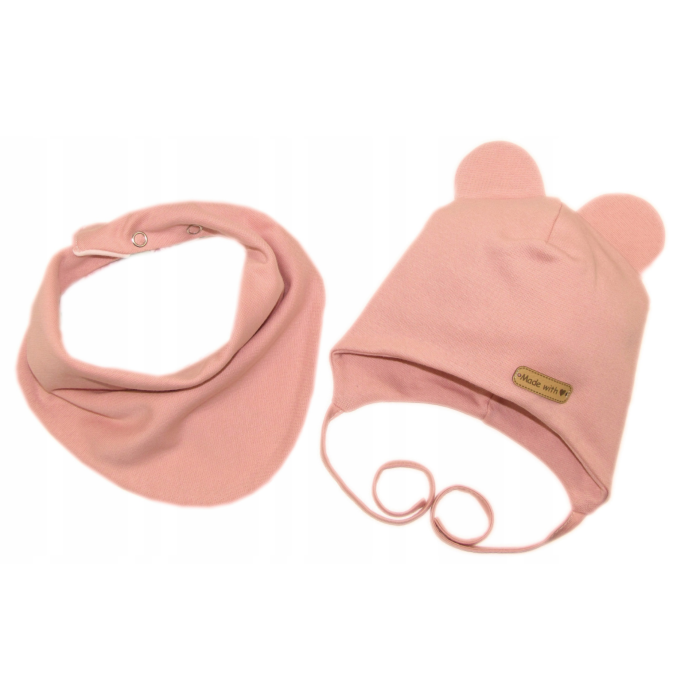 Zīdaiņu cepurīte ar šalli  "Love"  - Navy flora 