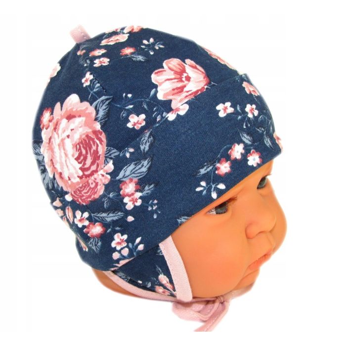 Zīdaiņu cepurīte ar šalli "Cosy" - navy flora