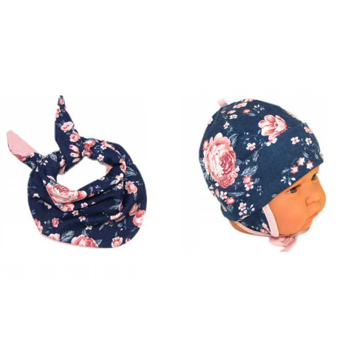 Zīdaiņu cepurīte ar šalli "Cosy" - navy flora