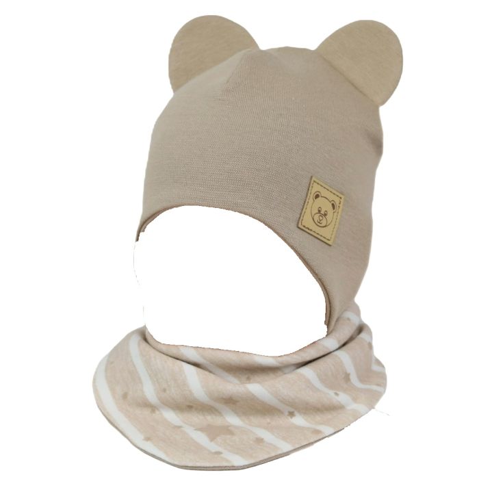 Zīdaiņu cepurīte ar šalli  "Galaxy beige" 