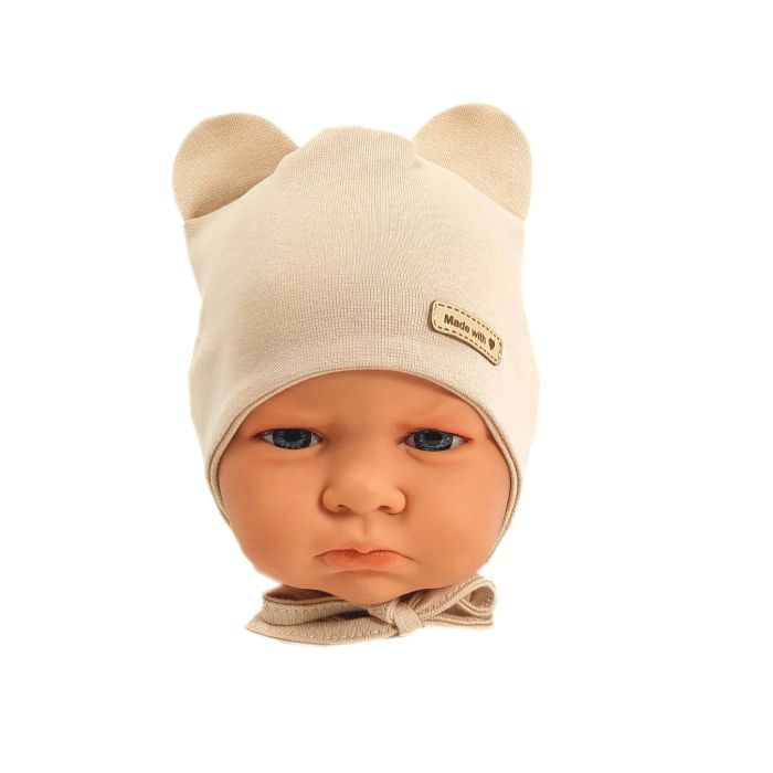 Zīdaiņu cepurīte ar šalli  "Love" - Beige bears