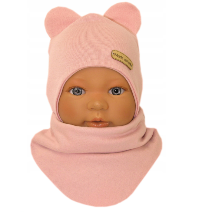 Zīdaiņu cepurīte ar šalli  "Love"  - Navy flora 