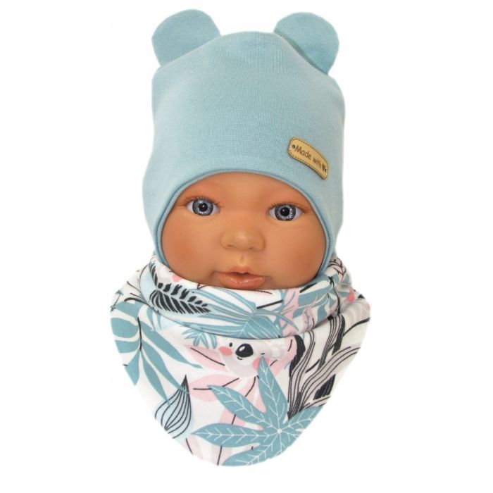 Zīdaiņu cepurīte ar šalli  "Love" - MINT
