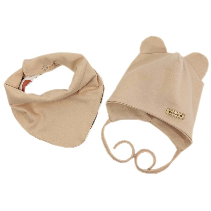 Zīdaiņu cepurīte ar šalli  "Love" - Beige bears