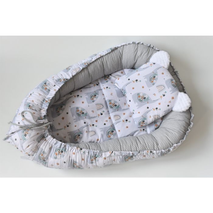 Ligzdiņa - kokons jaundzimušajiem "Elephants". Baby nest, ligzdiņa jaundzimušajam, Zīdaiņu ligzdina.