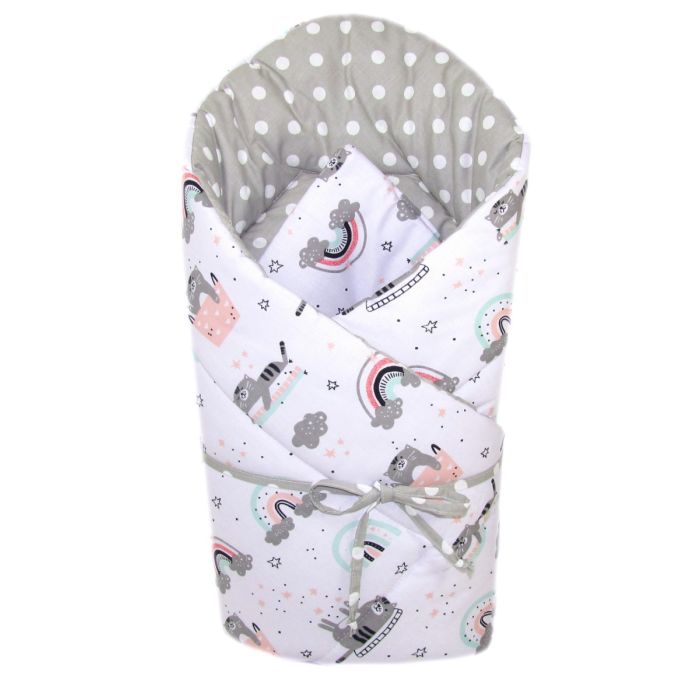 Konverts jaundzimušajiem "Grey" ar kaķēniem un rozā detaļām.