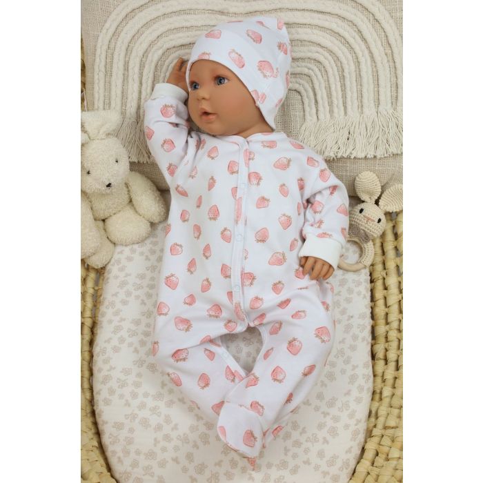 Zīdaiņu kokvilnas rāpulītis ar piedurknēm  "Strawberry" 