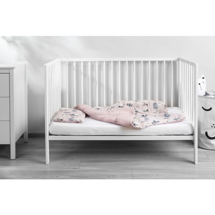 Muslīna un kokvilnas pleds un spilvens zīdainim "Friends" rozā