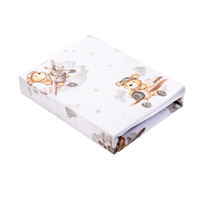 Bērnu palags ar gumiju  60x120 cm "Bear pilot beige" 