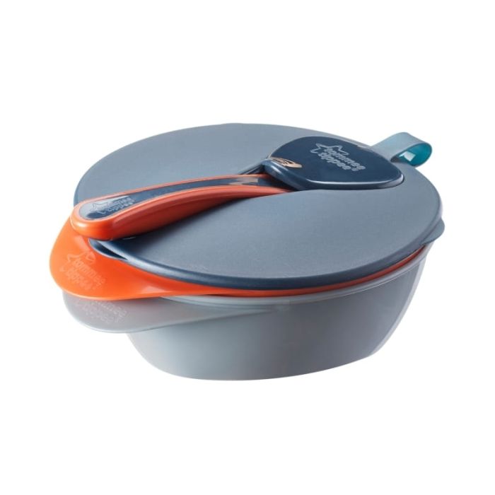 Tommee Tippee 2 šķivises ar  karoti (pelēks un oranžs)