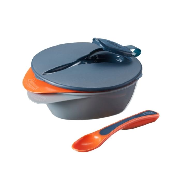 Tommee Tippee 2 šķivises ar  karoti (pelēks un oranžs)