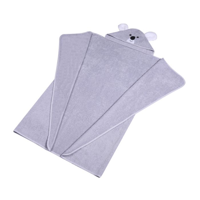 Dvielis ar kapuci  "Koala" 120x100cm  pelēks