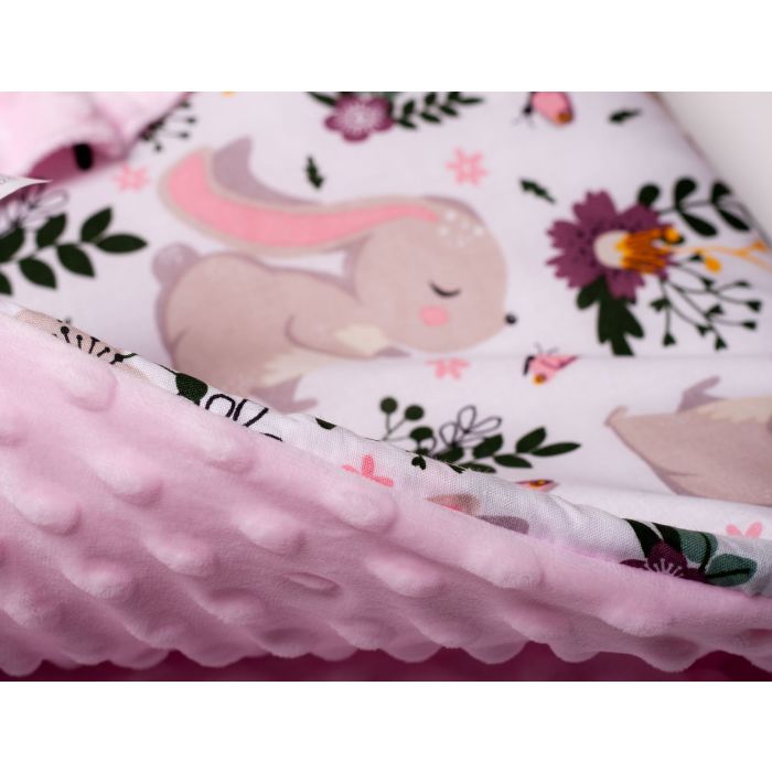Komplekts ratiņiem spilvens un sega "Bunnies &Flowers"