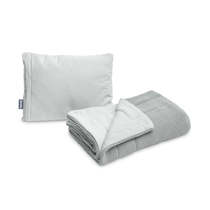 Muslīna un adīts kokvilnas pleds un spilvens zīdainim "Luxury" pelēks