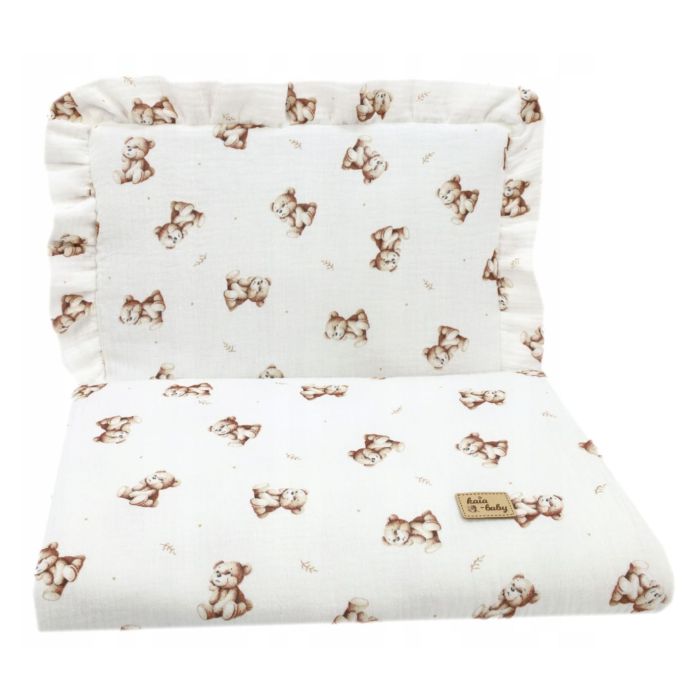 Muslīna komplekts bērniem "Dreaming bear" pleds un spilvens