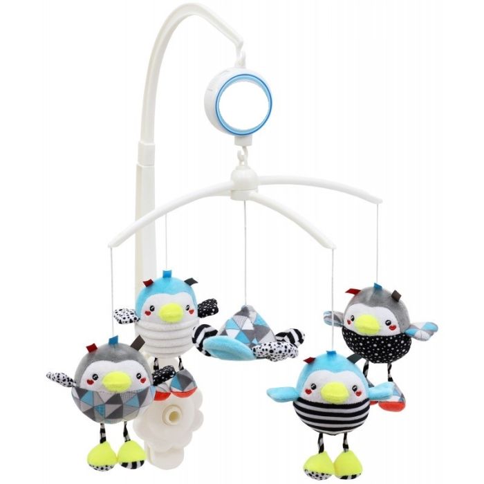 Muzikālais karuselis mazuļa gultiņai "Pinguin" ar mīkstām mantiņām