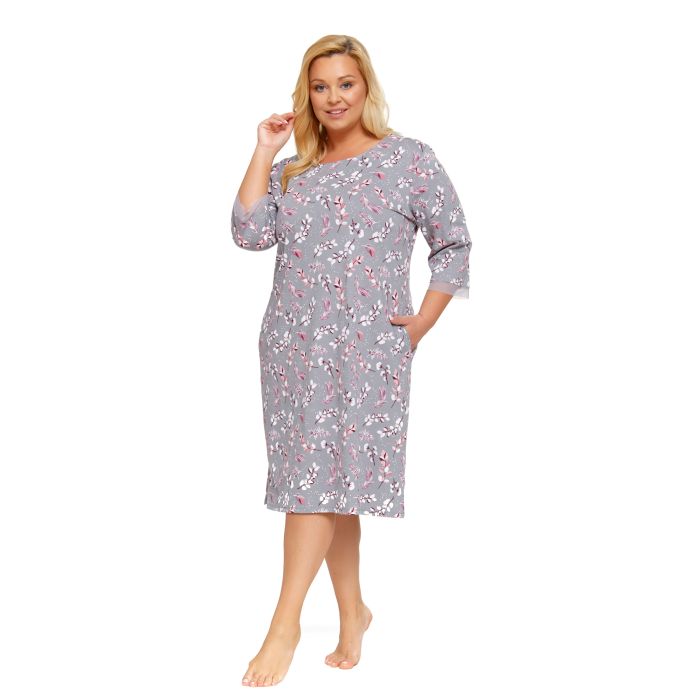 Kokvilnas sieviešu naktskrekls  "Floral" grey