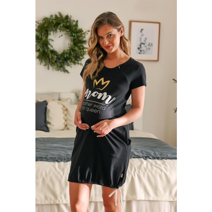 Kokvilnas naktskrekls grūtniecēm un barojošām "Mummy" black