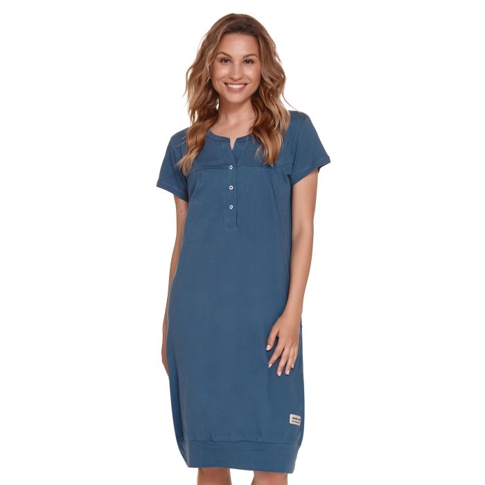 Kokvilnas naktskrekls grūtniecēm un barojošām "Verona" Deep blue S-XXL 