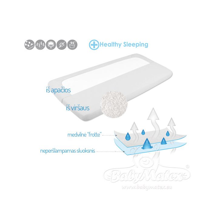 Ūdensnecaurlaidīgs palags ar gumiju, balts "Frotte"