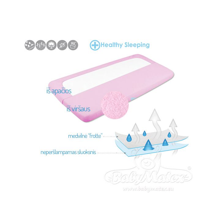 Ūdensnecaurlaidīgs palags ar gumiju rozā "Frotte" 