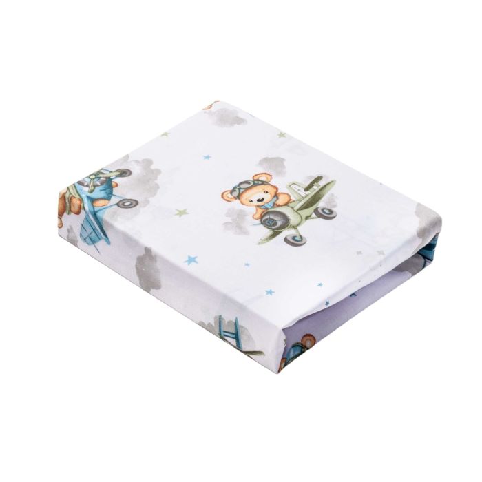 Bērnu palags ar gumiju  60x120 cm "Bear pilot blue"
