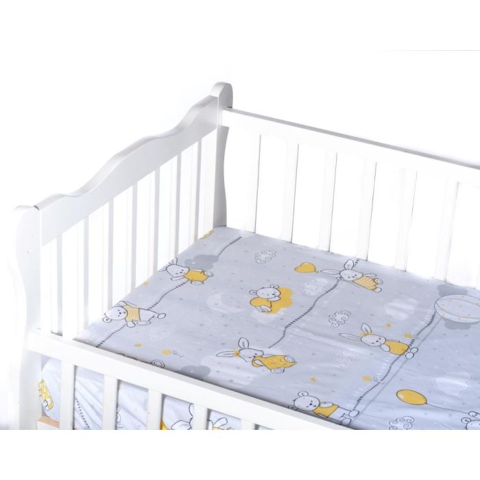 Bērnu palags ar gumiju "Bunny&Balloons"  120x60 dzeltens