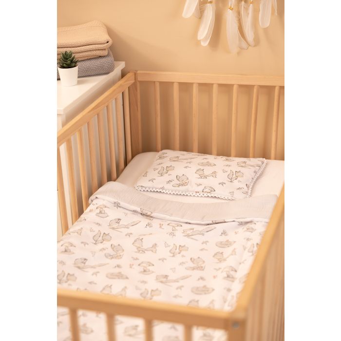 Muslīna un kokvilnas pleds un spilvens zīdainim "Foxy" pelēks