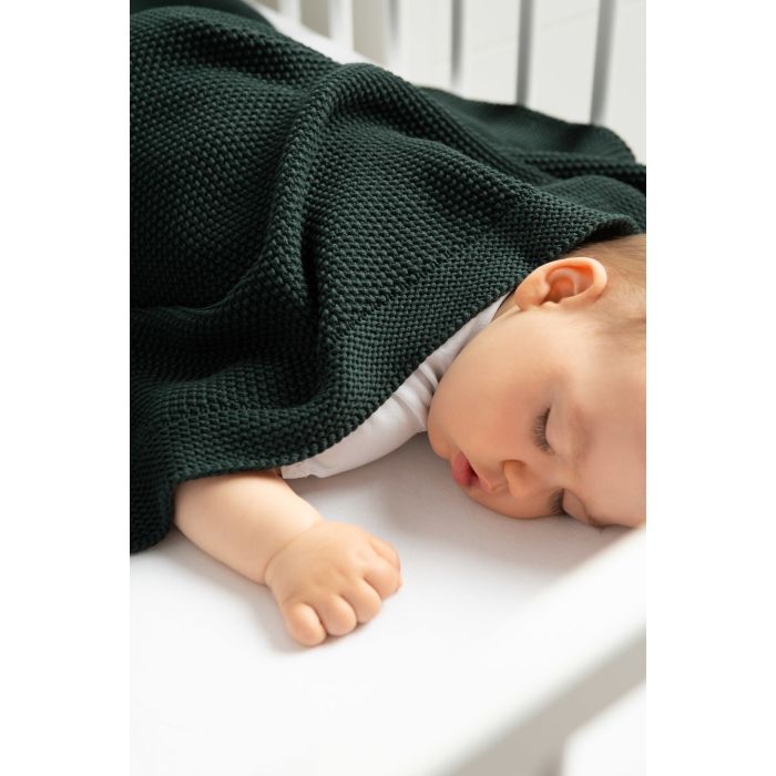 Adīts kokvilnas pleds "Mama" 100x80 cm tumši zaļa