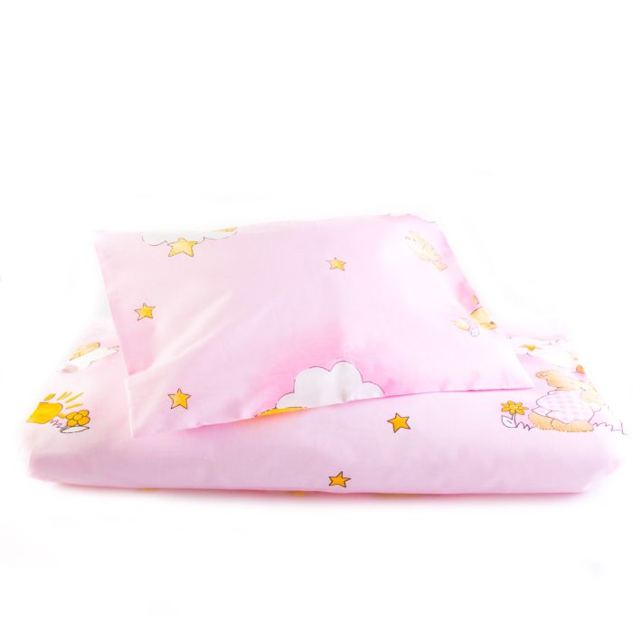 Patalynės komplektas vežimėliui "Debesėliai" rožinės spalvos