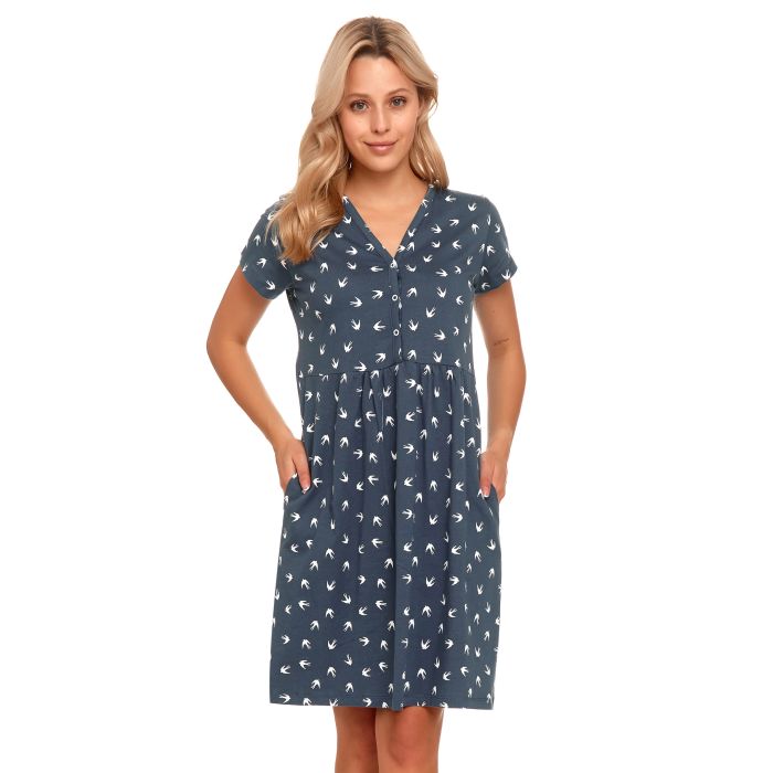 Kokvilnas naktskrekls grūtniecēm un barojošām "Birds" Deep blue