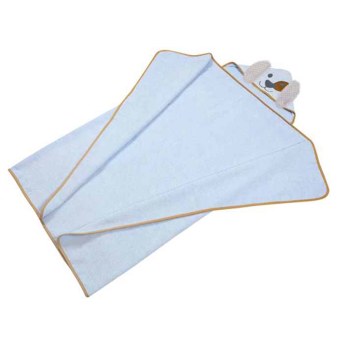 Dvielis ar kapuci  "Dog" 120x100cm  zils