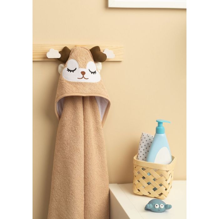 3D dvielis mazulim "Brown deer" ar galvassegu 100x100cm "frotte"