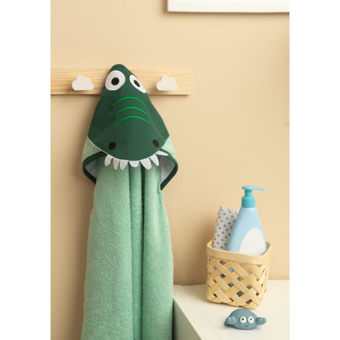 3D dvielis mazulim "Croco" ar galvassegu 100x100cm "frotte" zaļš