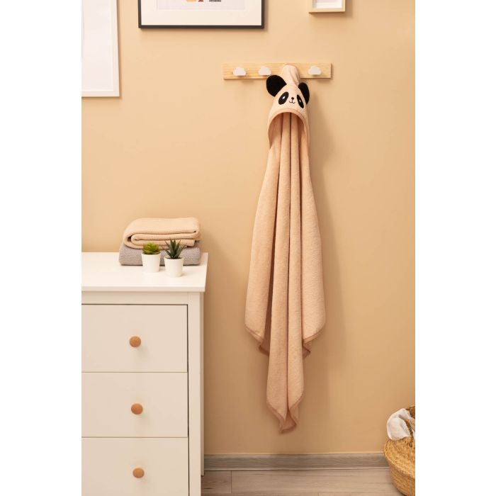 Dvielis mazulim ar kapuci "Panda" 90x90 cm beige