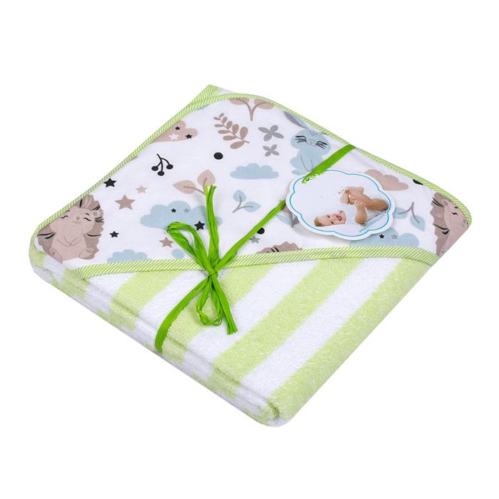 Rankšluostis vaikui su gobtuvu "Stripes" 100x100cm žalios spalvos
