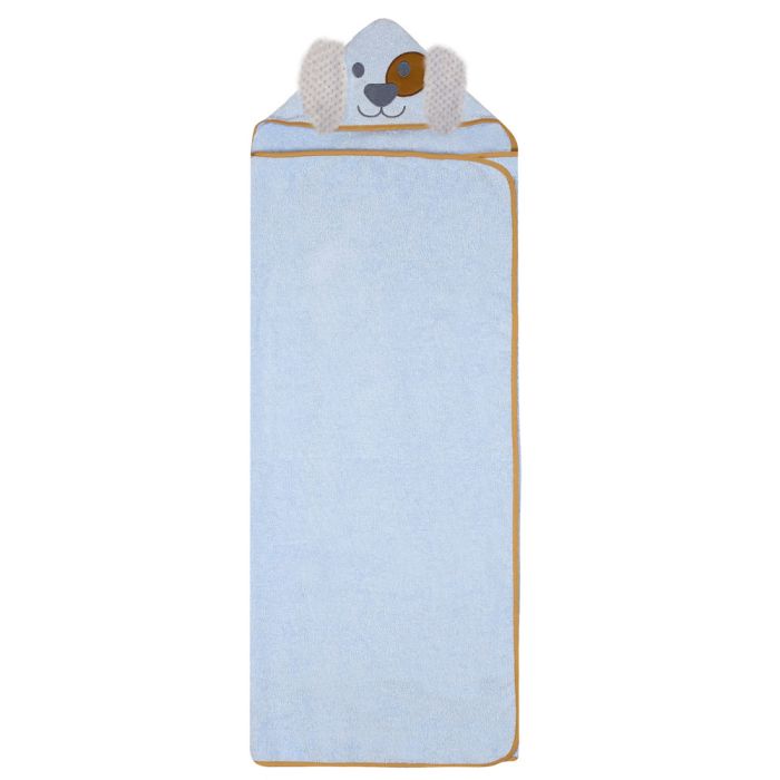 Dvielis ar kapuci  "Dog" 120x100cm  zils