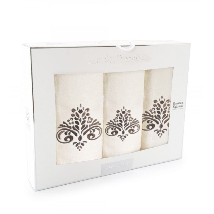 Dvieļi  (Ēģiptes kokvilnas) "Flowers" 3 gab ekrū krāsa