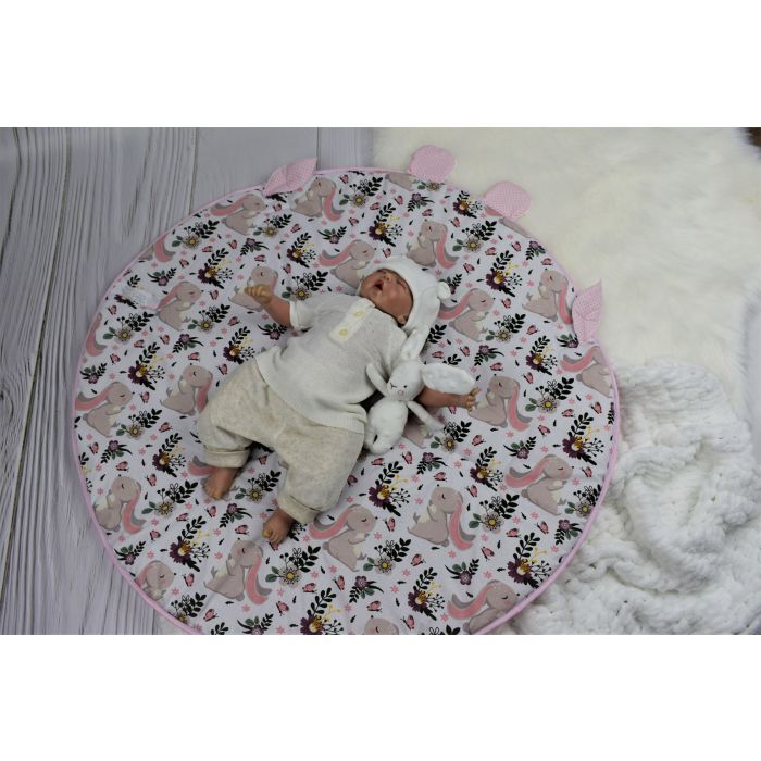 Konverts - paklājs jaundzimušajiem 2in1 "Bunny&Flowers" diametrs 88 cm