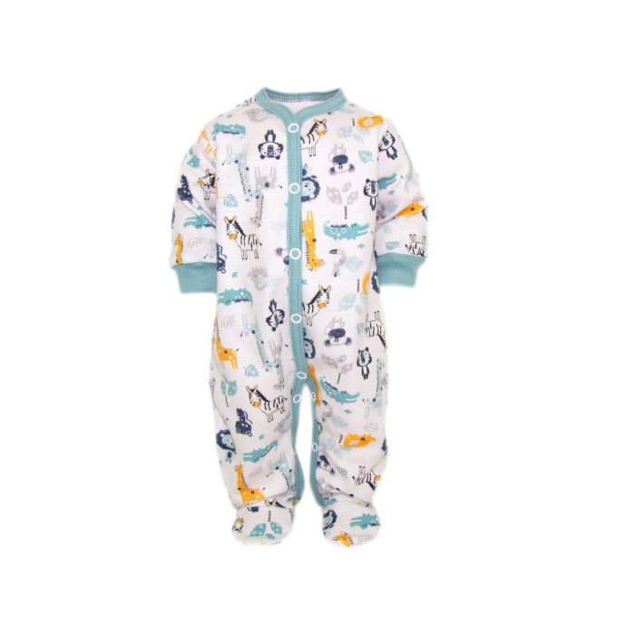 Zīdaiņu kokvilnas rāpulītis ar piedurknēm "Animals mint"