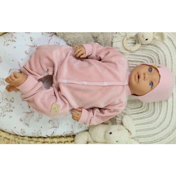 Zīdaiņu rāpulītis ar piedurknēm  "Velour pale pink"  