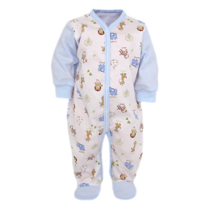 Zīdaiņu kokvilnas rāpulītis ar piedurknēm "Zoo" zils