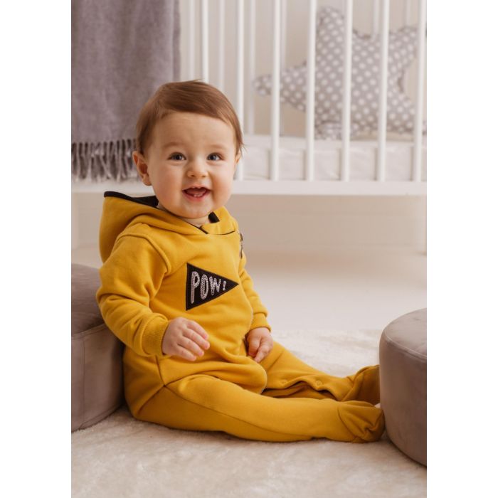 Zīdaiņu kokvilnas rāpulītis ar piedurknēm "Pow mustard" 