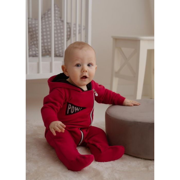 Zīdaiņu kokvilnas rāpulītis ar piedurknēm "Red pow" 