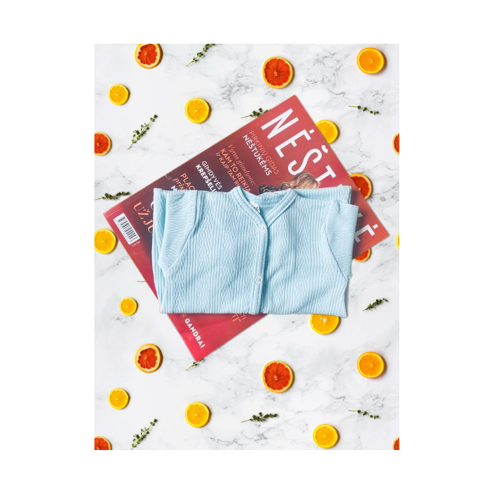 Zīdaiņu kokvilnas rāpulītis ar piedurknēm  "Natural blue" 