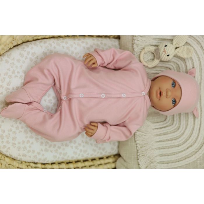 Zīdaiņu kokvilnas rāpulītis ar piedurknēm  "Blank" pale pink