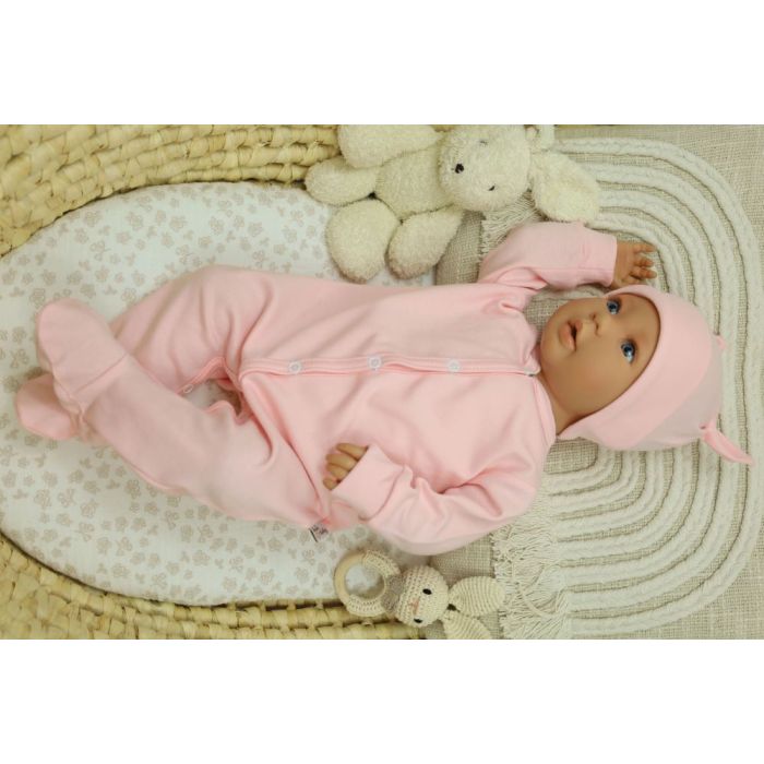 Zīdaiņu kokvilnas rāpulītis ar piedurknēm  "Blank" candy pink