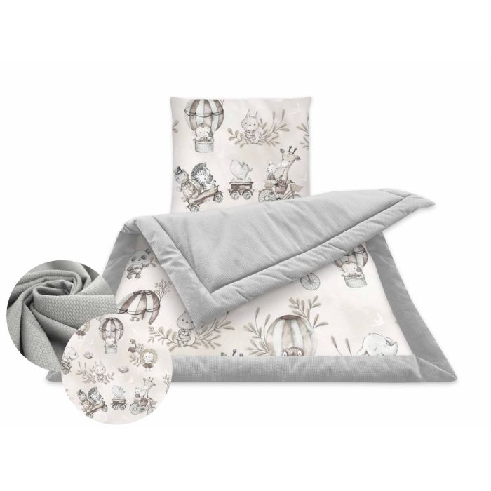Bērnu pleds un spilvens "Zoo in grey"